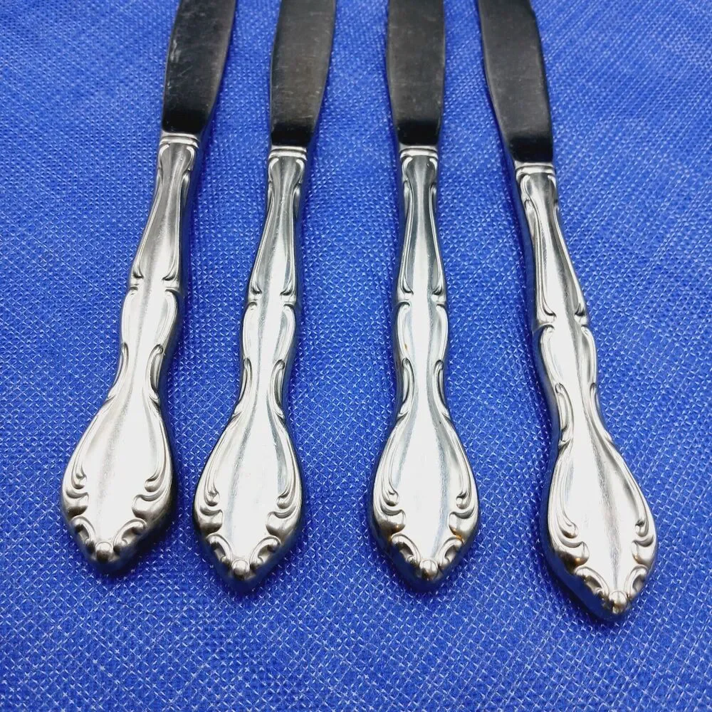 4 Oneida Community CANTATA Stainless Hollow Handle Dinner Knives Vtg